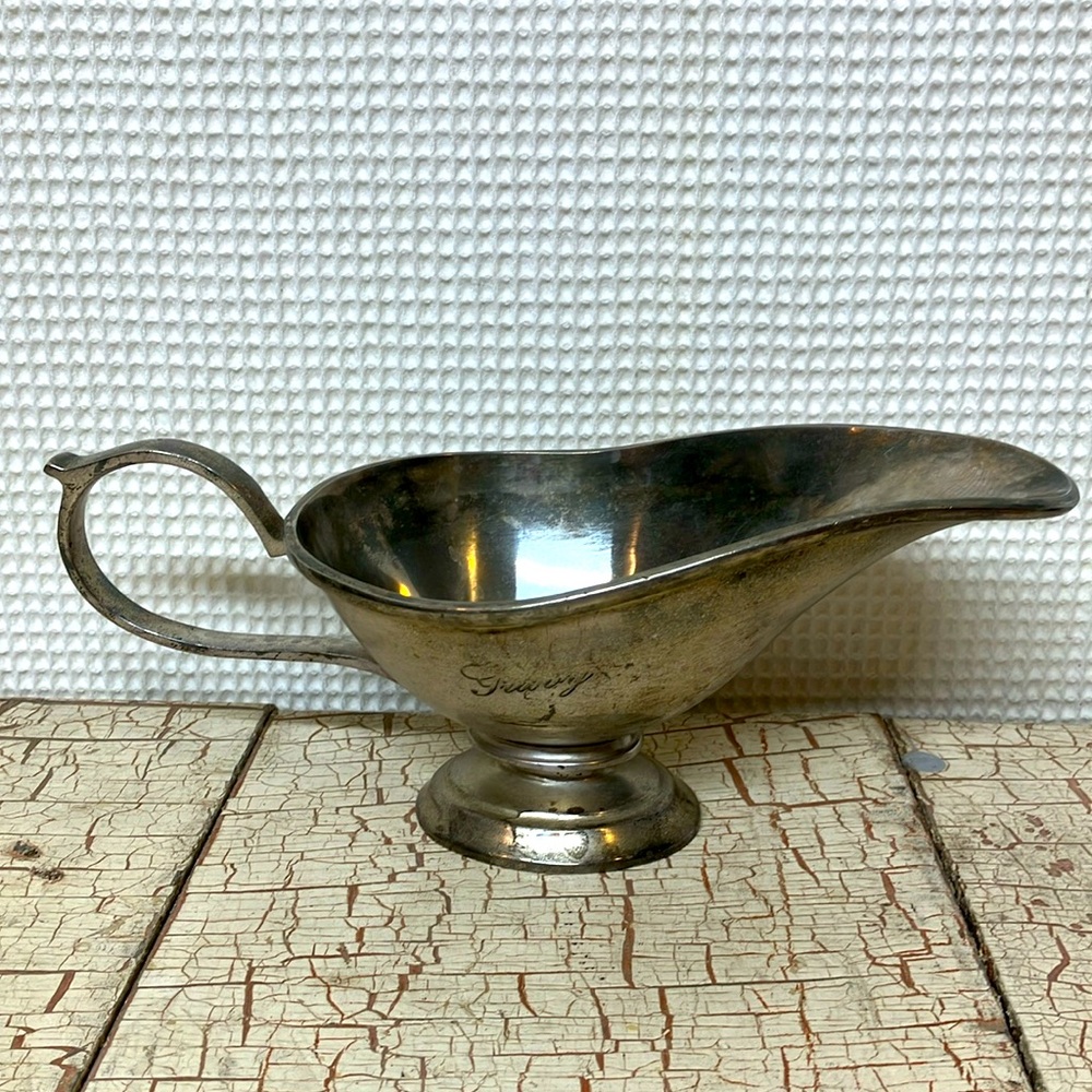 Silver plate, engraved gravy boat